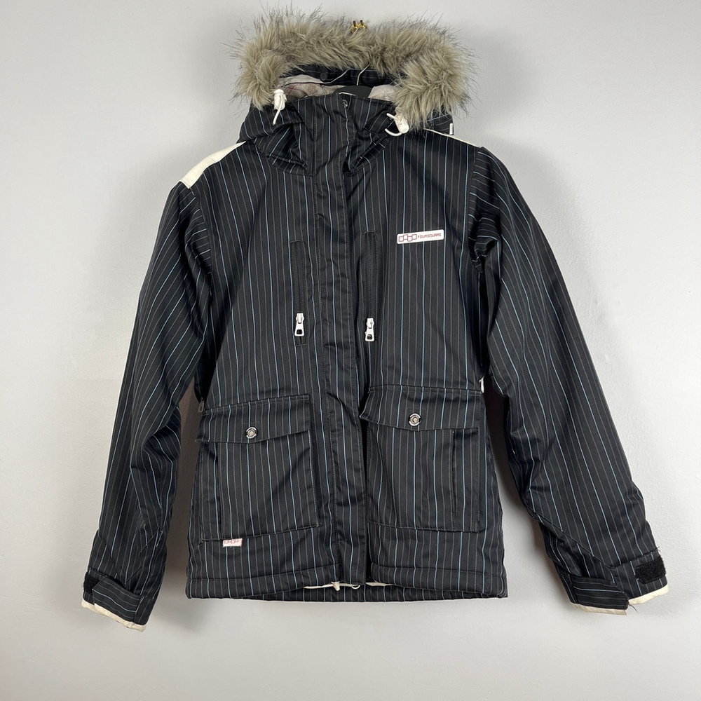 Foursquare women ski winter snowboard jacket striped black & white Size S